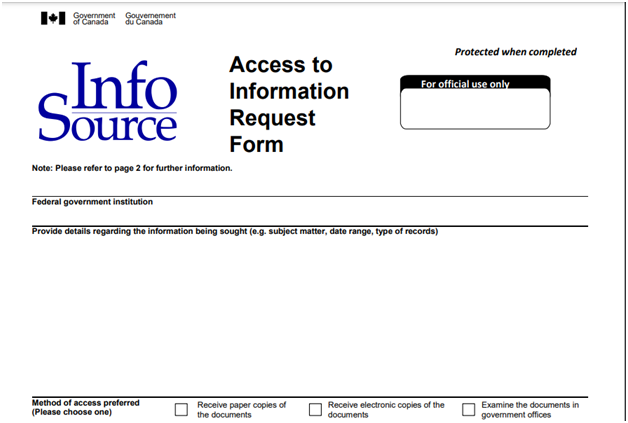 Canadian Access to Information Request Form page 1 top