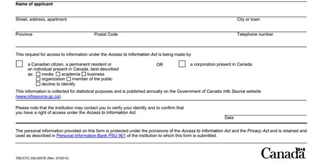 Canadian Access to Information Request Form page 1 bottom