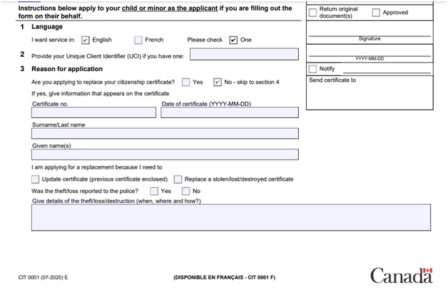 Citizenship Certificate Application Form Page 1 Bottom