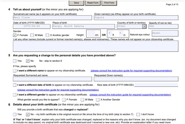 Citizenship Certificate Application Form Page 2 Top