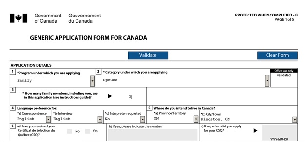 IMM 0008 General Application Form for Canada for a Sponsored Spouse Page 1 Top: Application Details