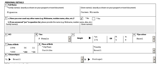 IMM 0008 General Application Form for Canada for a Sponsored Spouse Page 1 Middle: Personal Details (of the sponsored spouse) part 1