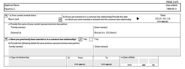 IMM 0008 General Application Form for Canada for a Sponsored Spouse Page 2 top: Personal Details (of the sponsored spouse) part 3