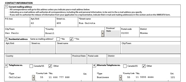 IMM 0008 General Application Form for Canada for a Sponsored Spouse Page 2 middle: Contact Details (of the sponsored spouse)