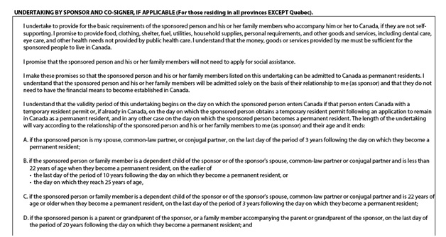 Application to Sponsor, Sponsorship Agreement and Undertaking Page 5: Undertaking by Sponsor part 1