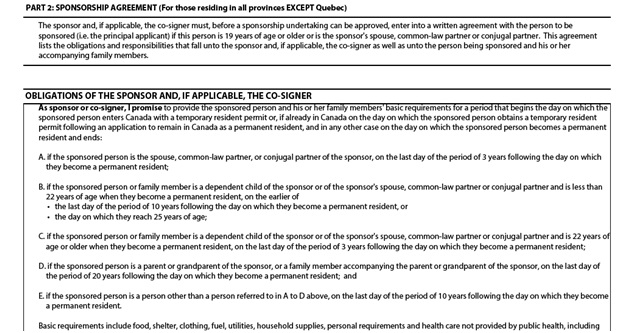 Application to Sponsor, Sponsorship Agreement and Undertaking Page 6: Sponsorship Agreement and Obligations of the Sponsor part 1