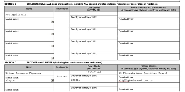 IMM 5406 Additional Family Information Form page 1 middle children and siblings