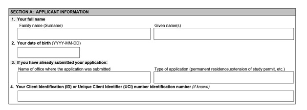 IMM 5476 Use of Representative page 1 middle Part A: principal applican'ts information