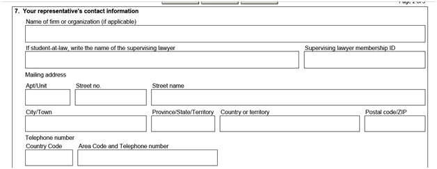 IMM 5476 Use of Representative page 2 top: representative's contact information