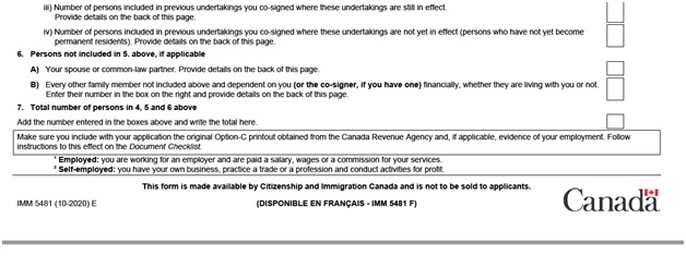 IMM 5481 Sponsorship Evaluation Page 1 bottom: family members not included in the application