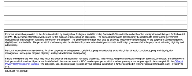 IMM 5481 Sponsorship Evaluation Page 2 bottom: dependent family members already in Canada