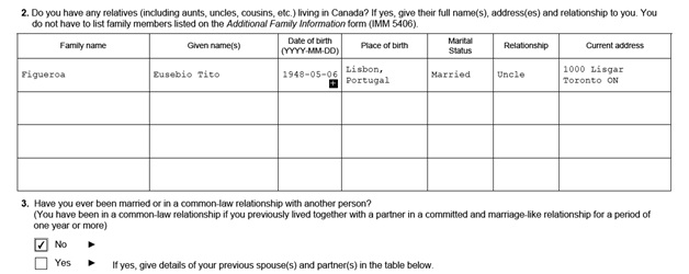 IMM 5532 Relationship Information and Sponsorship Evaluation Page 3 Middle: Relatives Living in Canada