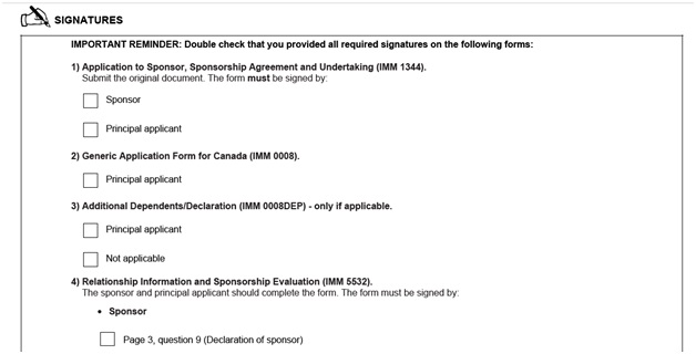 IMM 5533 Document Checklist for Sponsoring a Spouse page 10 top Signatures