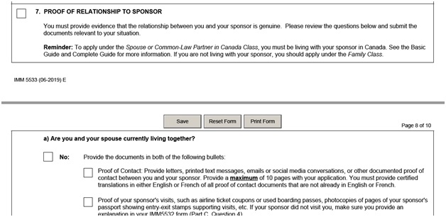 IMM 5533 Document Checklist for Sponsoring a Spouse page 7 bottom Part B: Documents Required from the Sponsored Persons