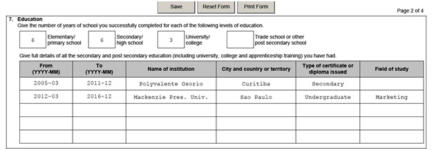 IMM 5669 Schedule A Background Declaration page 2 middle education history