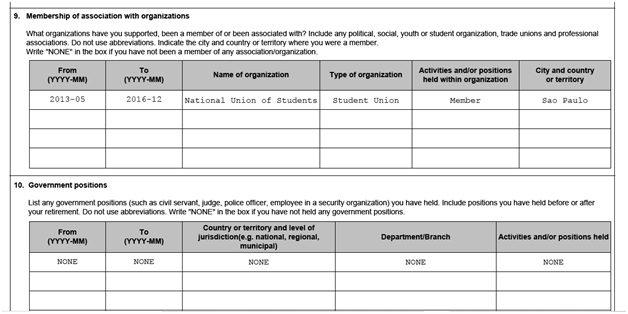 IMM 5669 Schedule A Background Declaration page 4 top organizations and government jobs