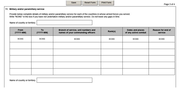 IMM 5669 Schedule A Background Declaration page 5 top military service