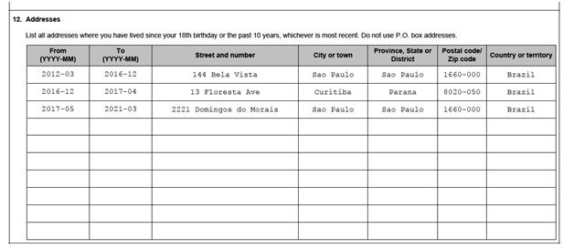 IMM 5669 Schedule A Background Declaration page 5 middle addresses