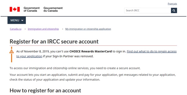 Register for an IRCC account