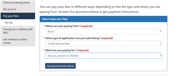 Choose sponsorship application in order to pay your IRCC fees