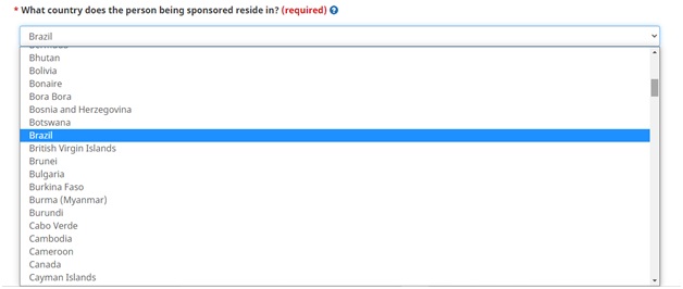 In which country does the sponsored spouse or partner live?