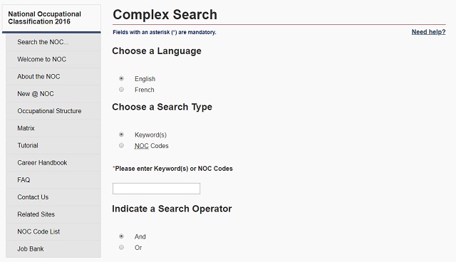 Complex search of the NOC