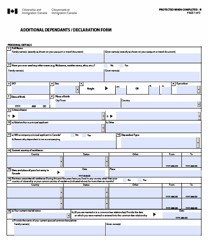 Additional Dependants form