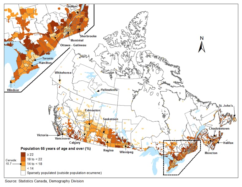 Population of Canada over 65 in 2014