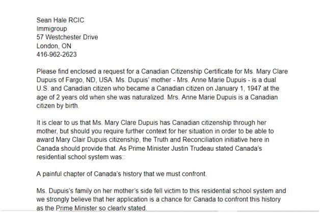 Citizenship certificate letter of explanation page 1 top