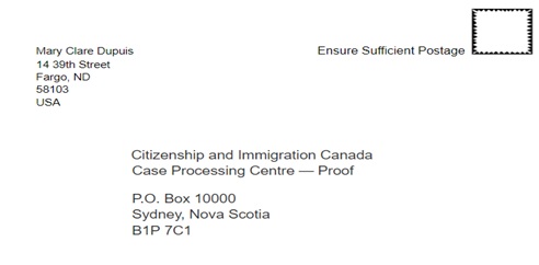Mailing label for a citizenship certificate application