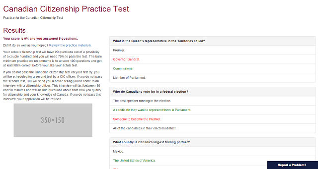 Citizenship Test Results