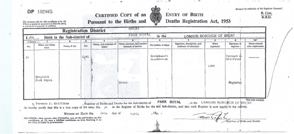 English Birth Certificate