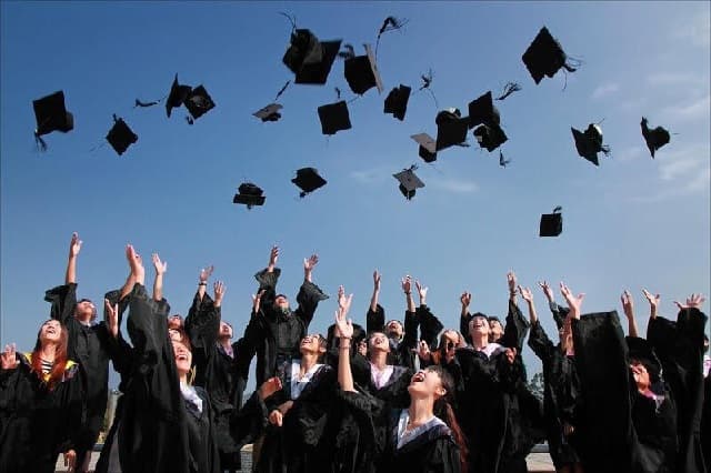 Students graduating via