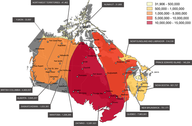 Map of Canada skewed by population