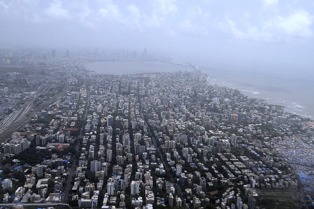 Mumbai via https://pixabay.com/en/mumbai-aerial-view-sea-coast-385295/