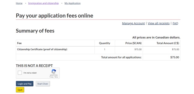 Summary of Citizenship Certificate Fees