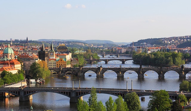 Prague via https://pixabay.com/en/sun-old-sky-view-dome-city-praha-597018/