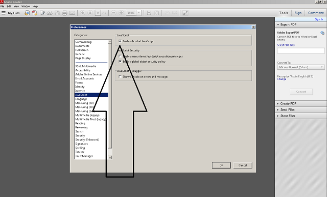 Edit Java Script Preferences in Adobe Reader