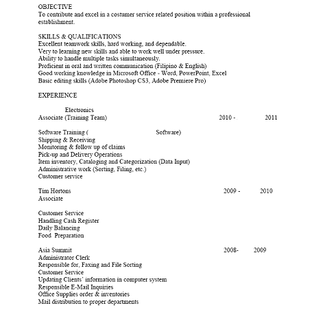 Sample Filipino Resume