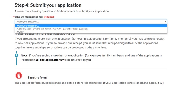 Choose who the citizenship certificate application is for