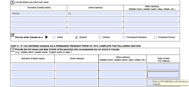 Completed VOS application form part 5