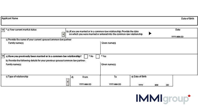 IMM 0008 marital status