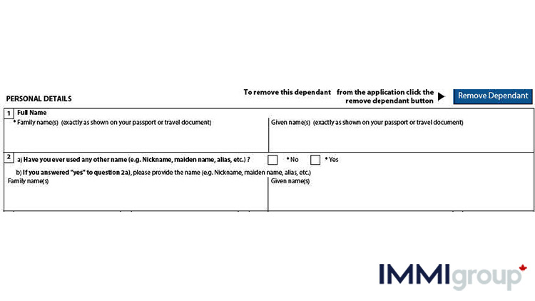 IMM 0008 removing dependants