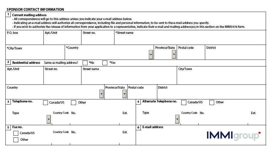 IMM 1344 sponsor contact information