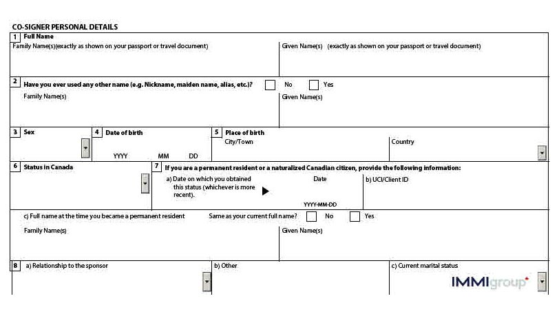 IMM 1344 co-signer details