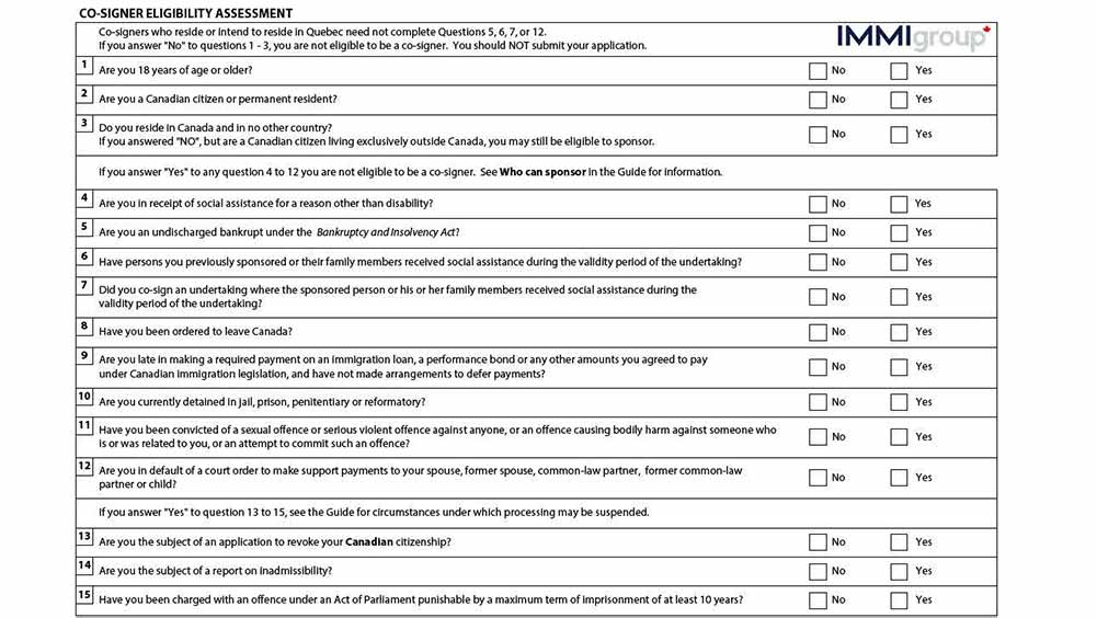 IMM 1344 co-signer eligibility