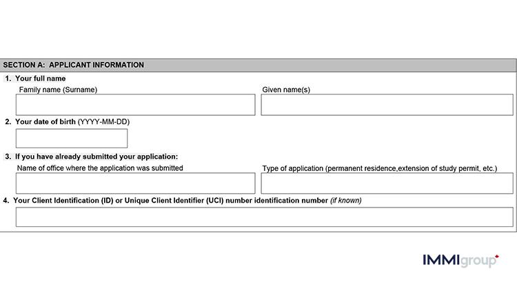 IMM 5476 applicant information