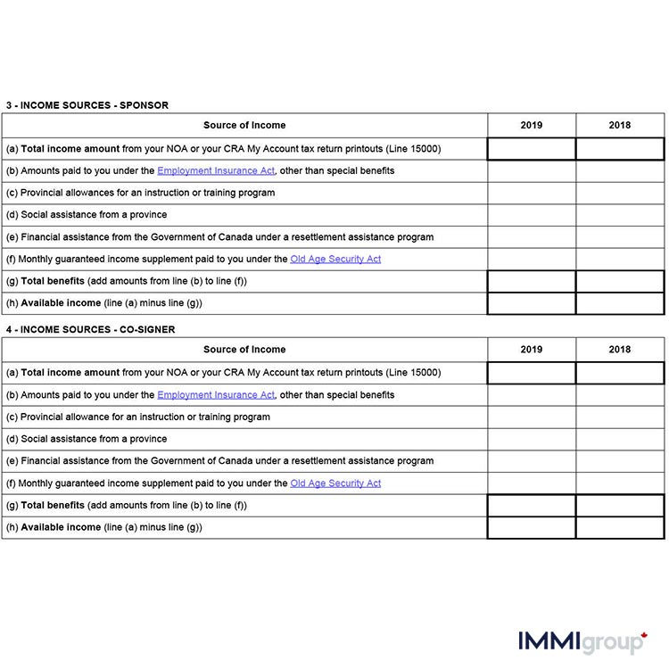 IMM 5748 income sources