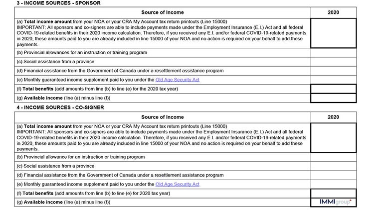 IMM 5748 income sources