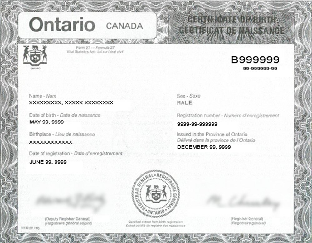 Ontario Birth Certificate